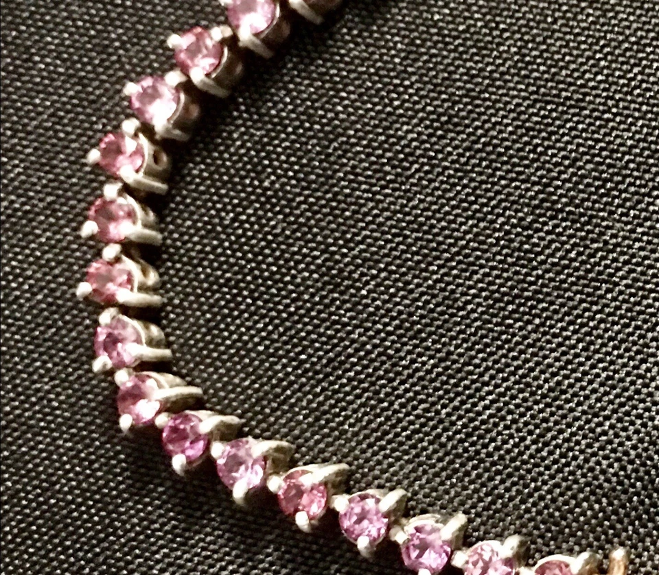 Pulsera Tenis Rodalita Rosa Natural Plata de Ley 8 Pulgadas Hecha a Medida. Foto 3 de 4