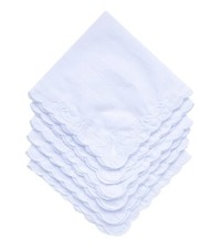 Bulk Pack Handkerchiefs Cotton Scalloped Hankies Pocket Square Towel White 11...