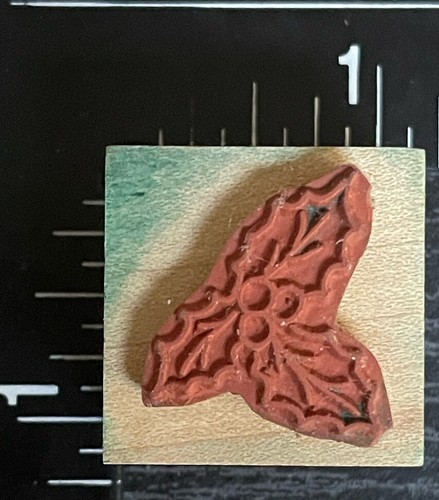 Mini Timbro Angolare Foglia di Agrifoglio Pianta Natale Festività Simbolo Legno Gomma - Foto 2 di 3