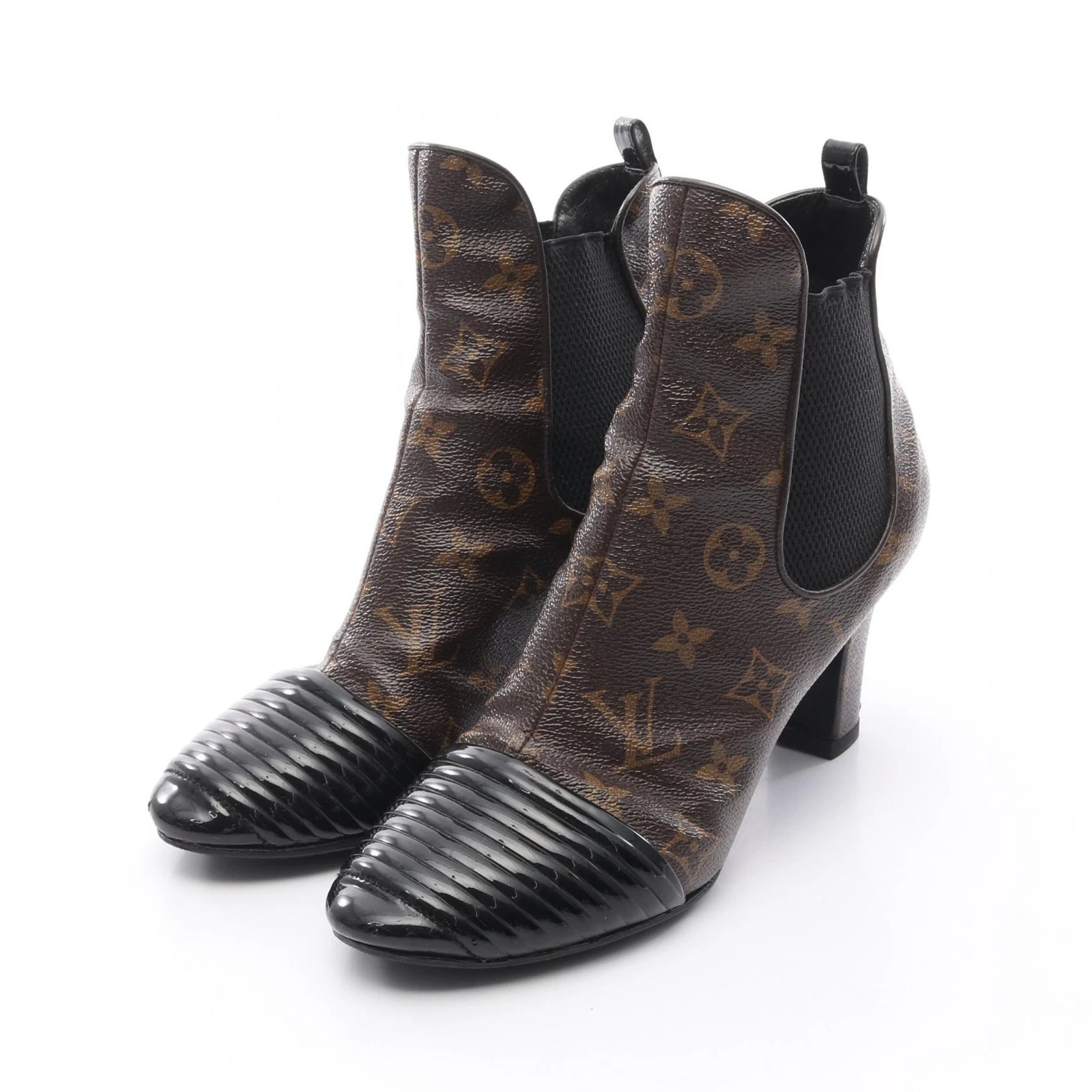 LOUIS VUITTON（LV） Stivali LOUIS VUITTON Monogram tela vernice pelle marrone nero usati donna LV