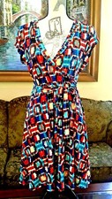 Snap Collared Cap Sleeve Bunched Bust Waist Tie Dress Sz Large #D39