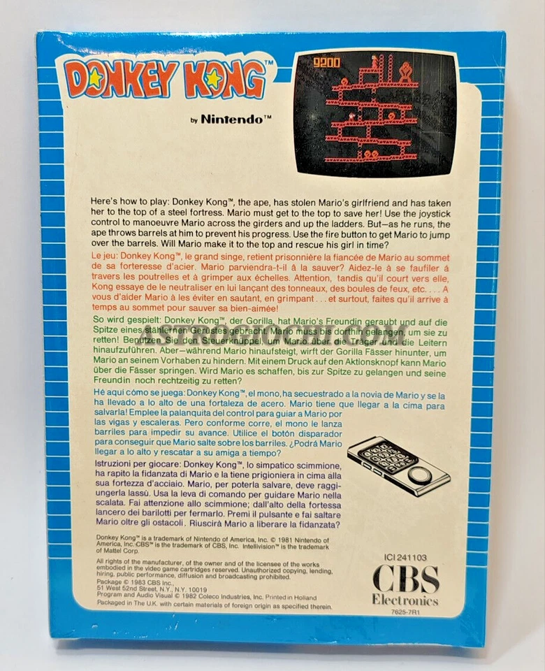 INTELLIVISION DONKEY KONG VINTAGE 1982 CBS COLECO ARCADE GAME NEW IN SEALED BOX - Immagine 2 di 4