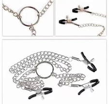 Pressure Clips Clamps Jewelry Non Piercing Nipple Rings Metal Chain + Bells