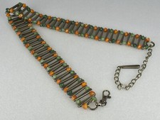 VTG Western Bohemian Green Orange Bead and Metal Hip Belt 29"-37" Hippy Gypsy