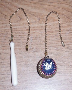 Milwaukee Brewers Baseball Bat Ceiling Fan Pull Chain With Gold