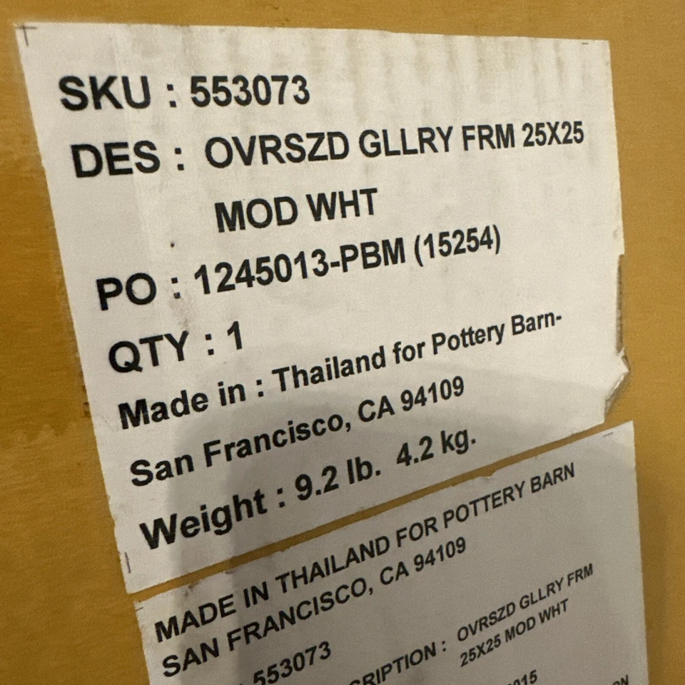 Marco de galería de madera Pottery Barn moderno blanco 25”x25” nuevo en caja stock antiguo Foto 3 de 4