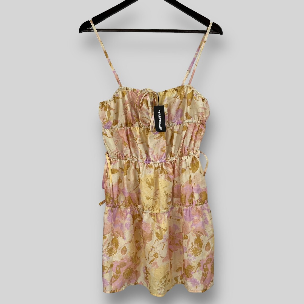 PrettyLittleThing Multi Floral Woven Elasticated Tie Shift Dress