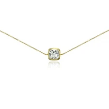 Cushion-cut Bezel-Set Cubic Zirconia Chain Anklet in Gold Plated Sterling Silver