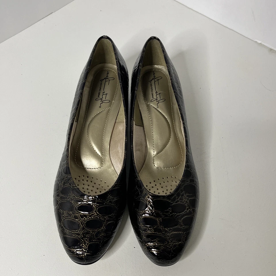 MUJER 8.5 N REPTIL ESTAMPADO CUERO ESTILO SUAVE POR HUSH PUPPIES ZAPATOS DE SALÓN TACÓN BAJO Foto 2 de 4