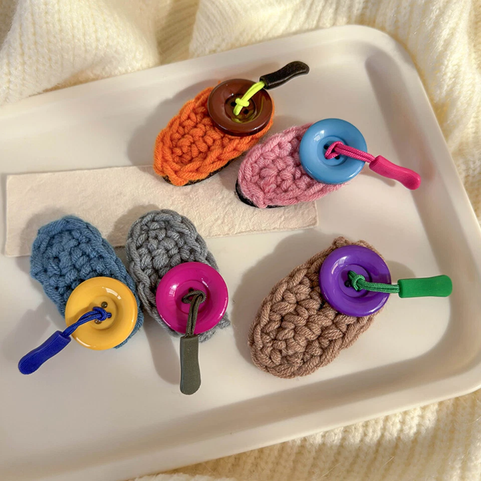 Pinza para el cabello tejida con botón tejido para tejer de lana pinza para BB Foto 2 de 4