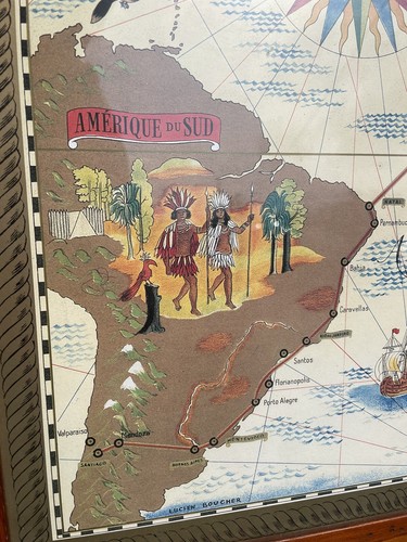 Original 1939 Air France Pictorial Route Map by Lucien Boucher - Picture 5 of 9