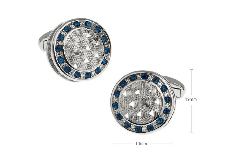 Gemelos de diseño tejido azul cristal boda elegante caja de regalo y paño de pulido Foto 2 de 4