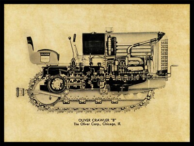 Oliver Tractors NEW Metal Sign: Model B Crawler Schematic Cutaway View