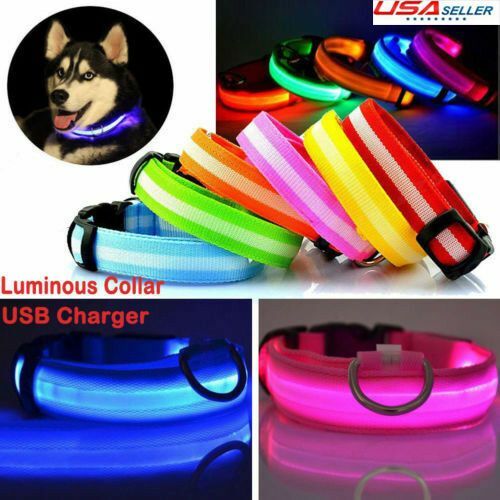 USB Wiederaufladbares LED Hund Leuchten Sicherheitshalsband Nachtleuchten Einstellbar Hell USA - Bild 2 von 17