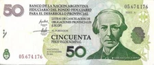 Argentina 50 Pesos P S2755 BANCO DE LA NACIÓN (LECOP) Emergency note, Alberdi VF