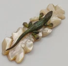 Franz Bergman Style Cold Painted Bronze Lizard On Mother Pearl Base