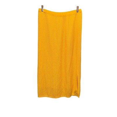 Vintage BODE Midi Knit Skirt 44 US 10-12 Straight Pencil Yellow West Germany Lux