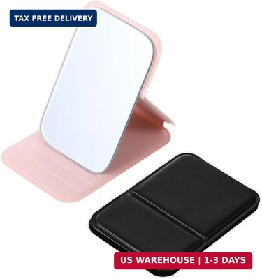 2PCS Hand Mirrors Mini Folding Mirror Travel Makeup Mirror Adjustable PU Pocket