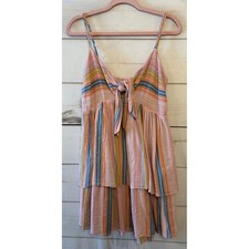 SAYLOR Women Striped Tie Front Tiered Mini Dress Pink Blue Yellow