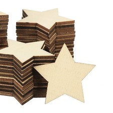 40mm Wooden Stars, 100 Pack Unfinished Wood Stars Blank Wooden Cutouts