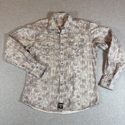 Wrangler Rock 47 Pearl Snap Long Sleeve Button Up Men s M Cowboy Western Brown