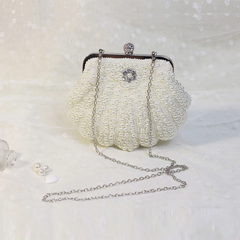 Women Pearl Clutch Bag Noble Crystal Beaded Evening Bag Wedding Chain Clutch - image 2 of 4