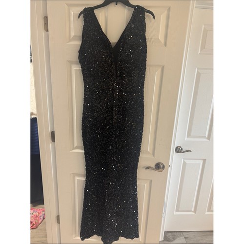 Black Sequin V-Neck Evening Gown