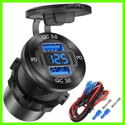 Upgraded 4 Port 12V USB Outlet Aluminum Charger, 78W Dual PD & QC Multiple US...