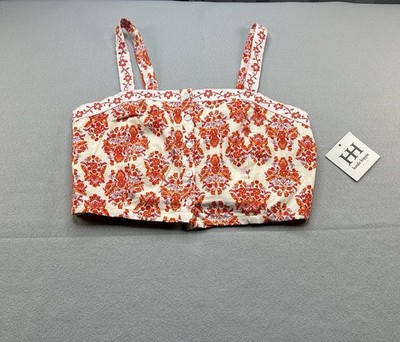HAUTE HIPPIE Style Cotton Crop Top Strap Button-Up Orange Paisley NWT Size S
