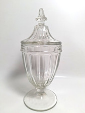 Vintage Clear Glass Pedestal Candy Jar Apothecary with Lid Recessed Panel Design