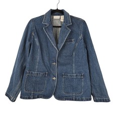 Liz Claiborne Blazer Jacket Womens Large Blue Denim Button Front Pockets Casual