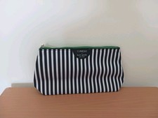 Clinique X Kate Spade Cosmetic Bag Black White Green Striped Zipper Pouch NEW
