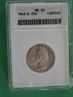 1942-D  & 1945-D Washington Quarter - ANACS MS65 MS64   Lot WQ26 037 WQ26 038