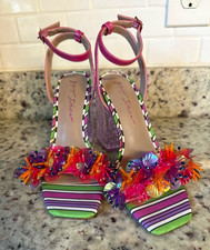Betsey Johnson Quinta Pink Beaded Chunky Floral Heels 7.5