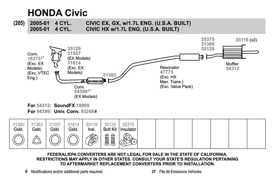 For Honda Civic 2001-2005 Walker 47773 Aluminized Steel Round Resonator Assembly Foto 2 de 3