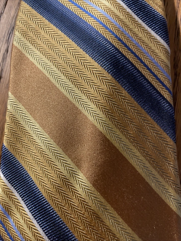 Corbata de seda tejida gruesa a rayas Santorelli usada en excelente estado reciente hecha a mano Foto 3 de 4