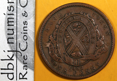 1842 - Lower Canada - Bank of Montreal - 1 Penny Token / 2 Sous - KM Tn19