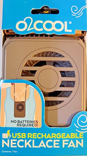 o2cool 2" rechargeable portable 3 speed personal necklace fan hands free grey