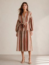 ULLA JOHNSON Selvi Striped Puff Sleeve Midi Dress