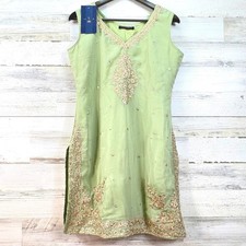 Lashkaraa Women Sage Green Embroidered Sequin Sleeveless Kurti Tunic Size L 40