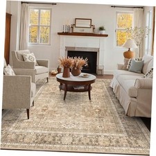 Washable Rugs 5x7 Area Rug for Living Room, Vintage Boho Khaki Rug Non Slip