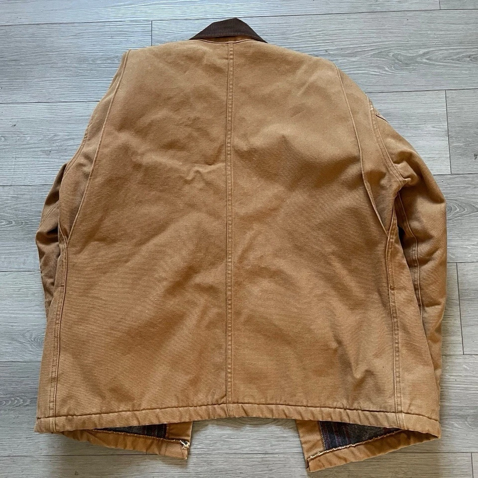 VINTAGE 90'S DICKIES BLANKET LINED CHORE JACKET - TAN DUCK CANVAS SIZE L TALL - Image 2 of 4