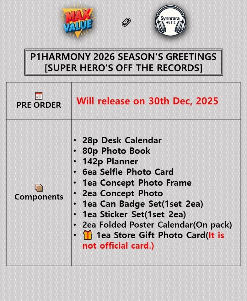 P1HARMONY 2026 SEASON'S GREETINGS [SUPER HERO'S OFF THE RECORDS] / Full Set+GIFT - Image 2 of 4