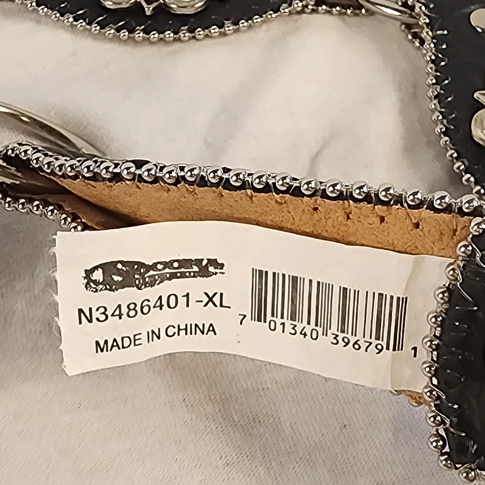 Western Negro Cuero Plata y Estrás Acento Concho Cadena Mujer XL Cinturón Foto 4 de 4