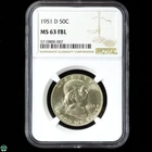 1951-D Franklin Half Dollar NGC MS 63 FBL - Full Bell Lines