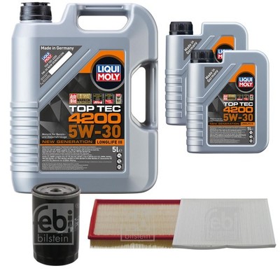 FEBI BILSTEIN Inspektionspaket 7L Liqui Moly Top Tec 4200 5W-30 für Audi A6 4A