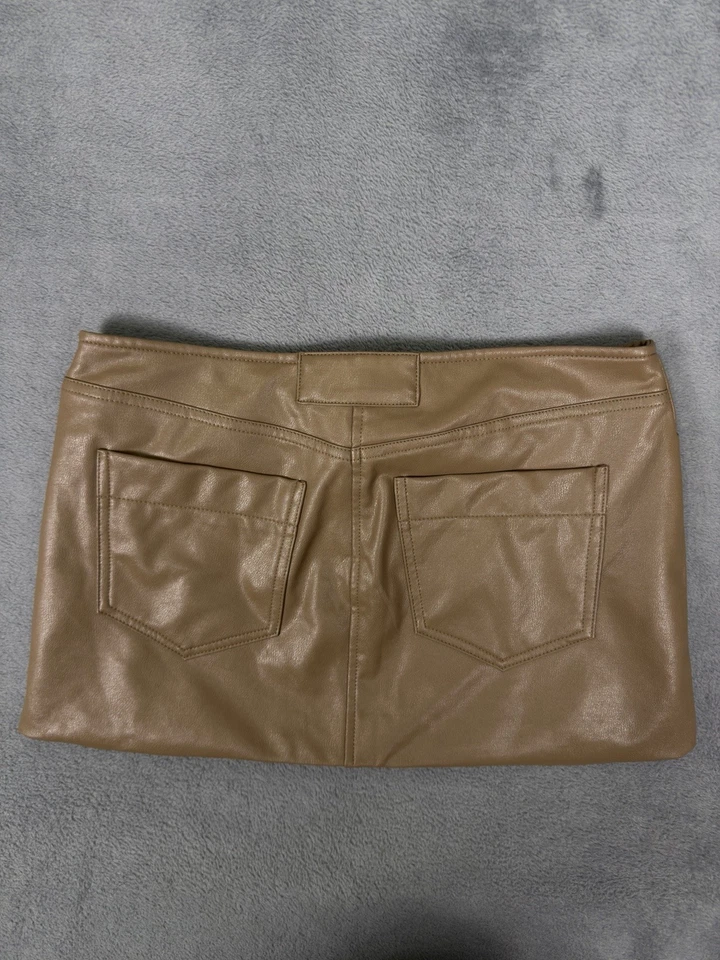 Новый навсегда 21 юбка женщин маленький коричневый искусственной кожи мини короткая кнопка - Изображение 4 из 4
