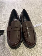 Next Women’s Ladies Size 4 Burgundy Patent Shoes Brogue Loafers Brand New