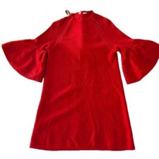 Moth Anthropologie Sweater Dress Womens Medium Red Chester Bell Sleeve Mock Neck