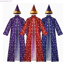 Wizard Robe with Hat Magician Cosplay Costume Star Print Halloween Party Dress